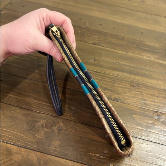 Coach Varsity LG Wristlet in Signature C Brown Leather and Shades of Blue - Picture 3 of 7